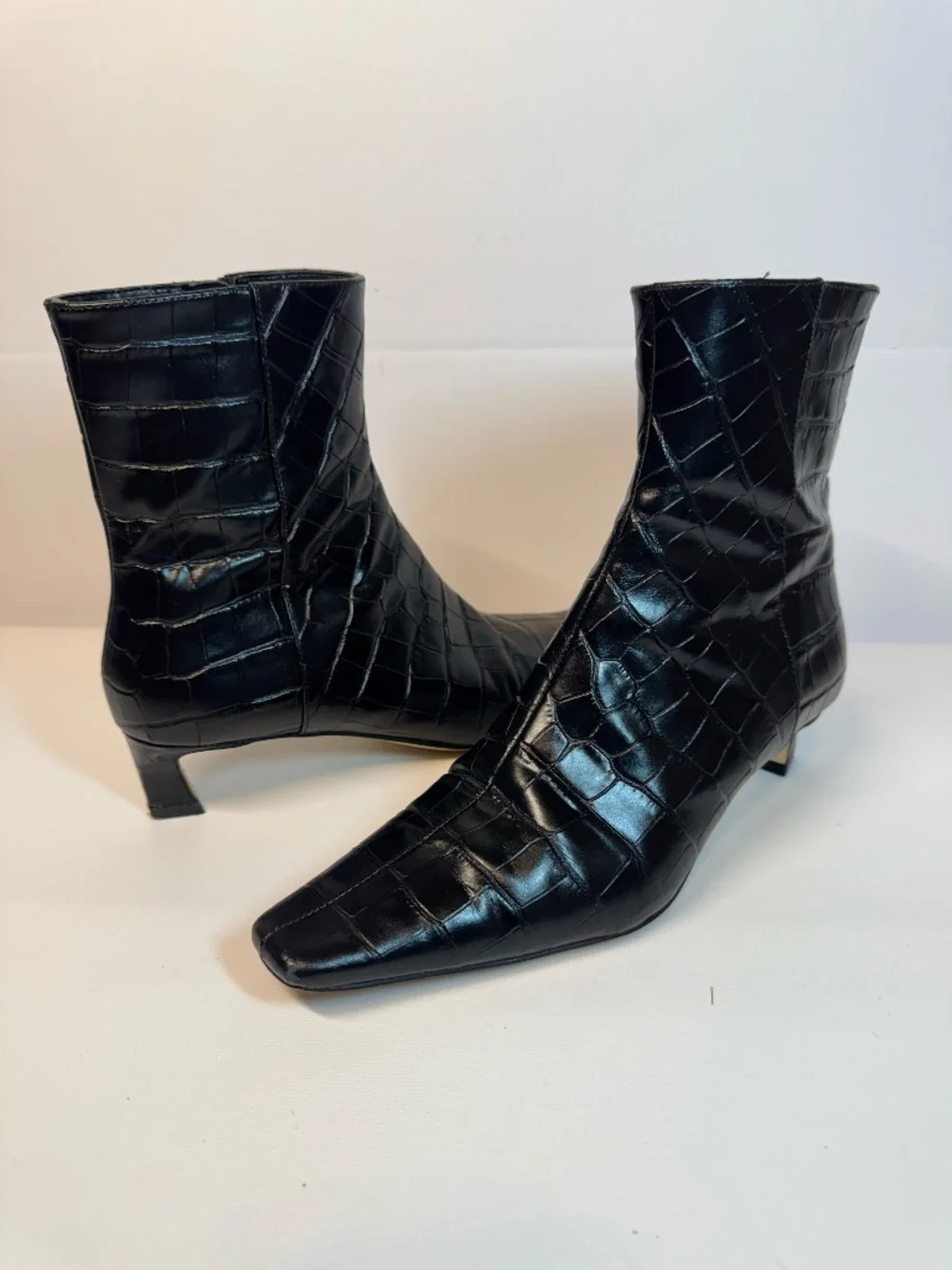 MICHAEL Michael Kors Black Croc Leather Square Toe Boots 7.5